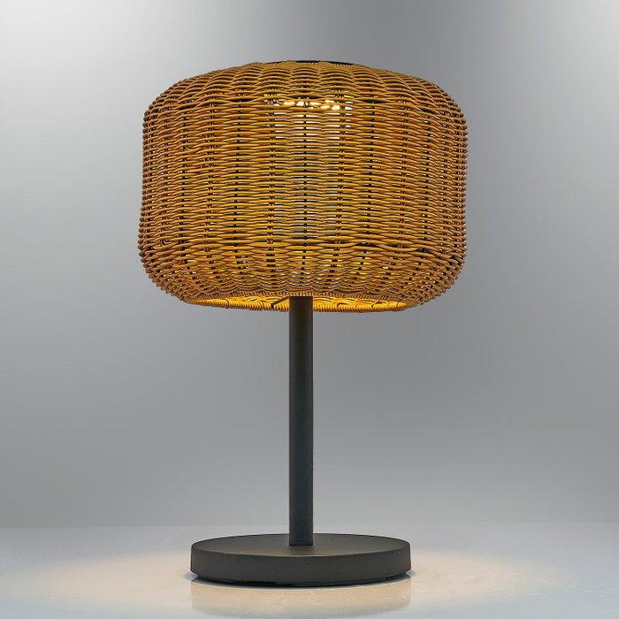 Opviq Lámpara de mesa solar de mimbre Negro y Roble Opviq Lámpara de mesa solar de mimbre Negro y Roble